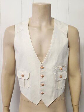 Cotler vest 40 men's vintage 1970s ivory chambray